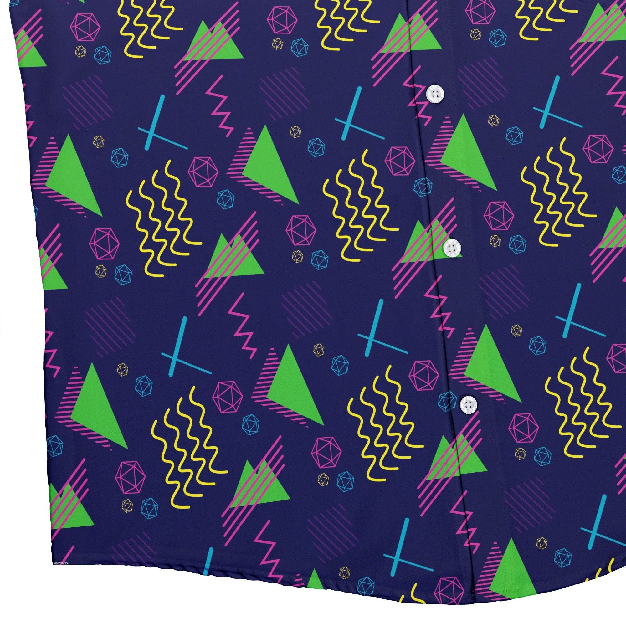 Neon Retro Dice Button Up Shirt Geek Nerd adult sizing Design by Heather Davenport dnd & rpg print