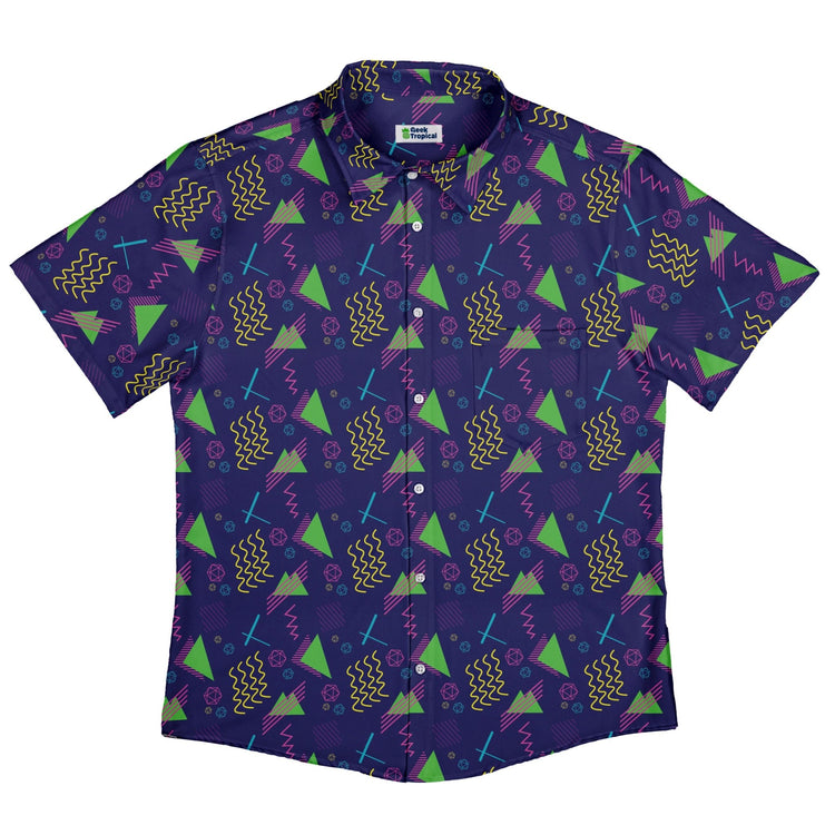 Neon Retro Dice Button Up Shirt Geek Nerd adult sizing Design by Heather Davenport dnd & rpg print