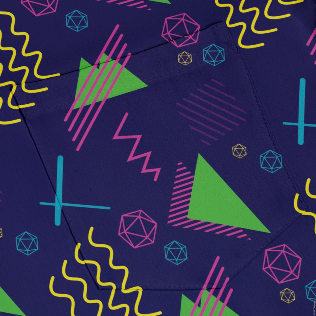 Neon Retro Dice Button Up Shirt Geek Nerd adult sizing Design by Heather Davenport dnd & rpg print