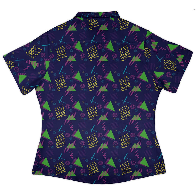 Neon Retro Dice Curvy Button Up Shirt Geek Nerd Design by Heather Davenport dnd & rpg print q225