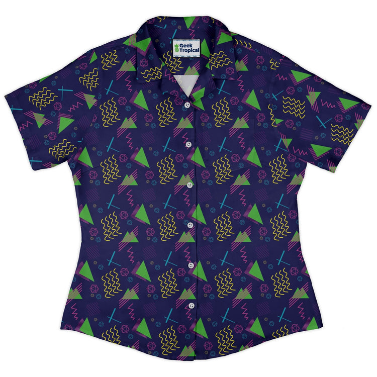 Neon Retro Dice Curvy Button Up Shirt Geek Nerd Design by Heather Davenport dnd & rpg print q225