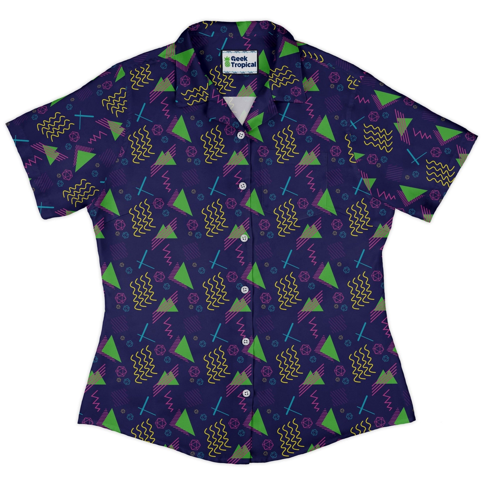 Neon Retro Dice Curvy Button Up Shirt 2
