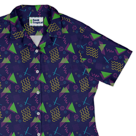 Neon Retro Dice Curvy Button Up Shirt Geek Nerd Design by Heather Davenport dnd & rpg print q225