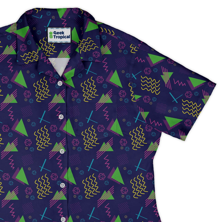 Neon Retro Dice Curvy Button Up Shirt Geek Nerd Design by Heather Davenport dnd & rpg print q225