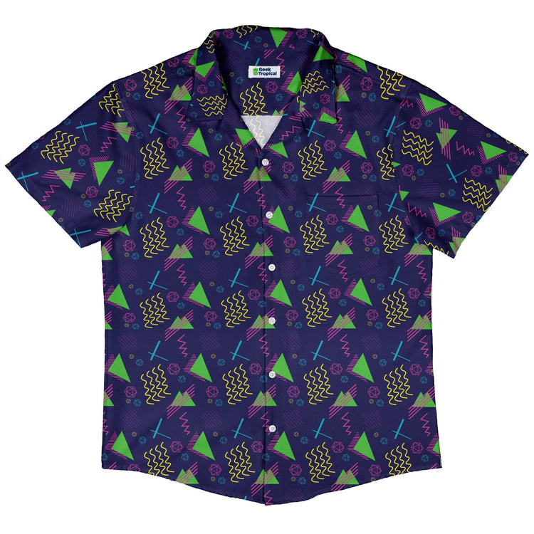 Neon Retro Dice Button Up Shirt Geek Nerd adult sizing Design by Heather Davenport dnd & rpg print