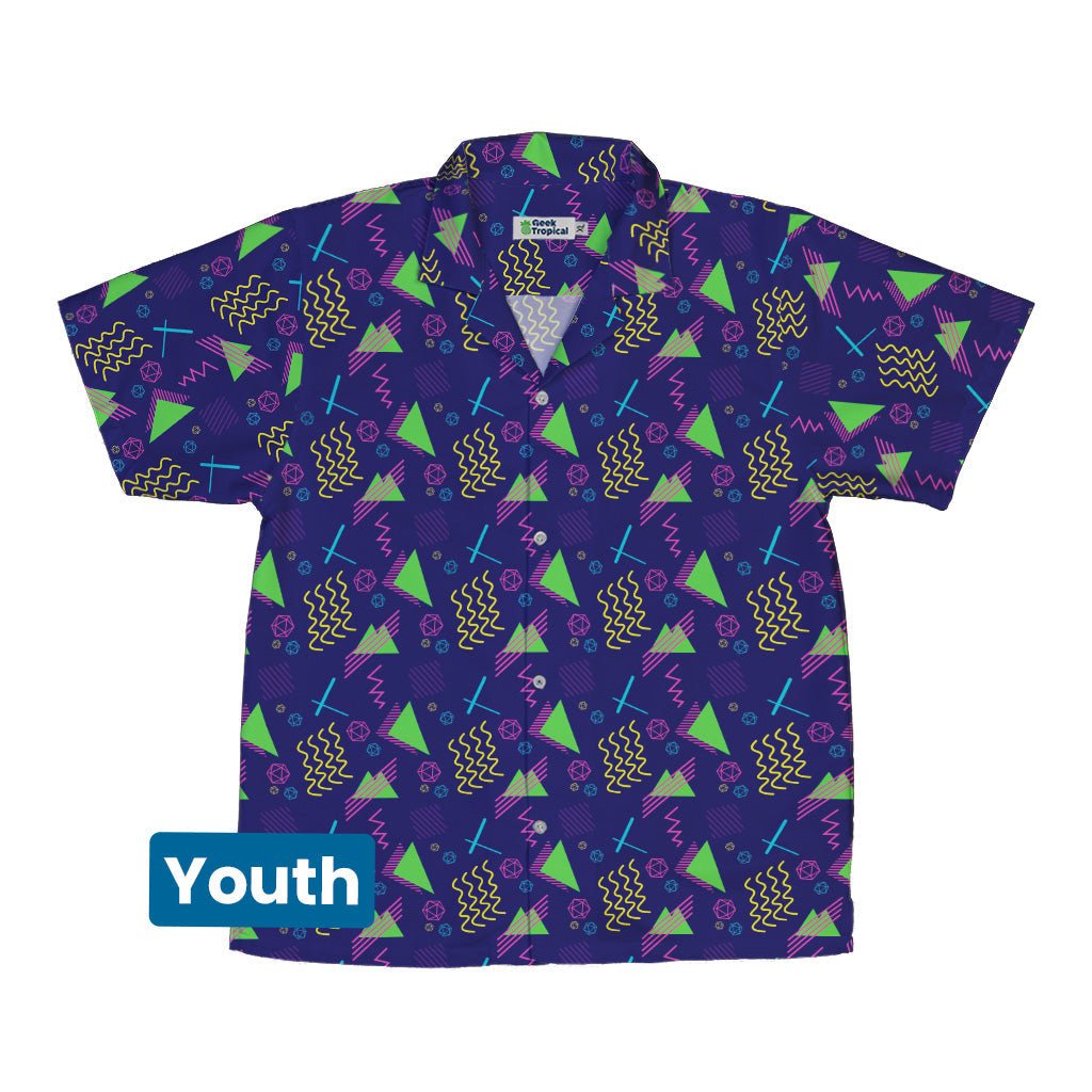 Neon Retro Dice Youth Hawaiian Shirt Geek Nerd Design by Heather Davenport dnd & rpg print q225