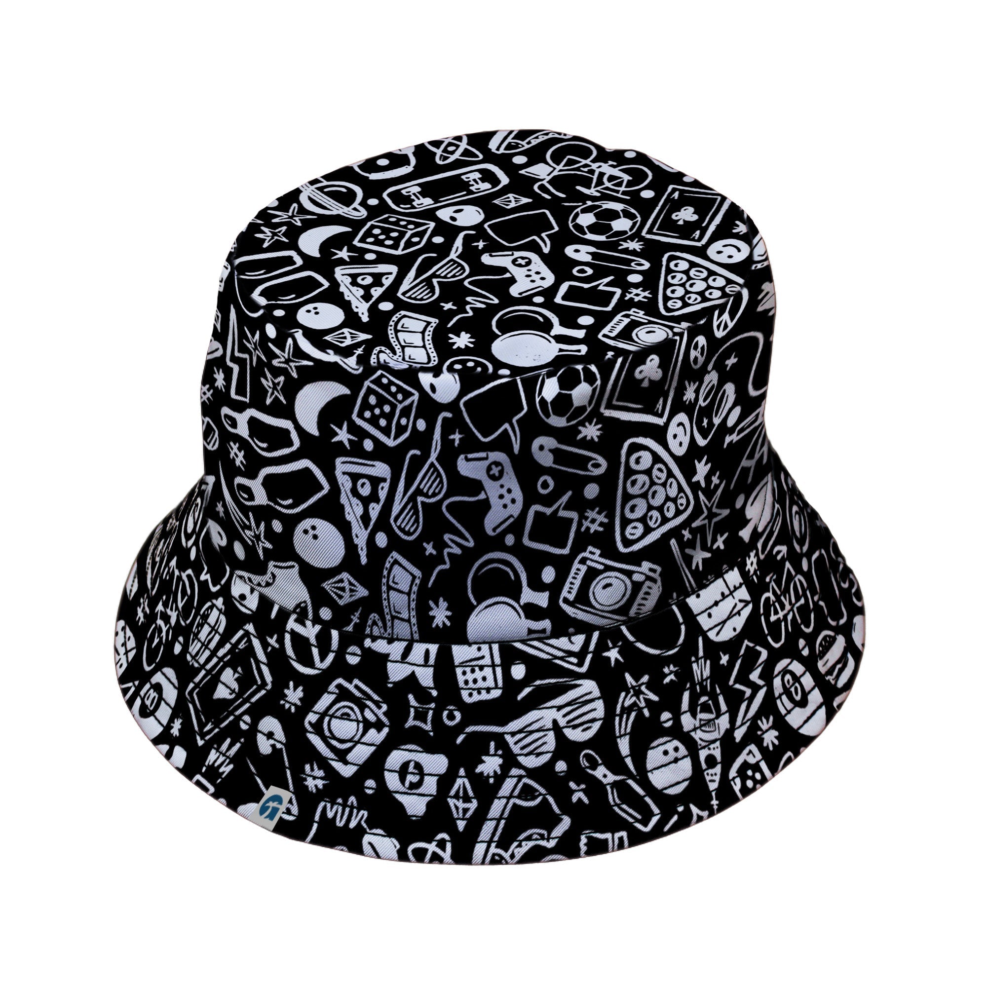 Nerdy Doodles Black Bucket Hat Geek Nerd board game print Design by Zirkus Design dnd & rpg print