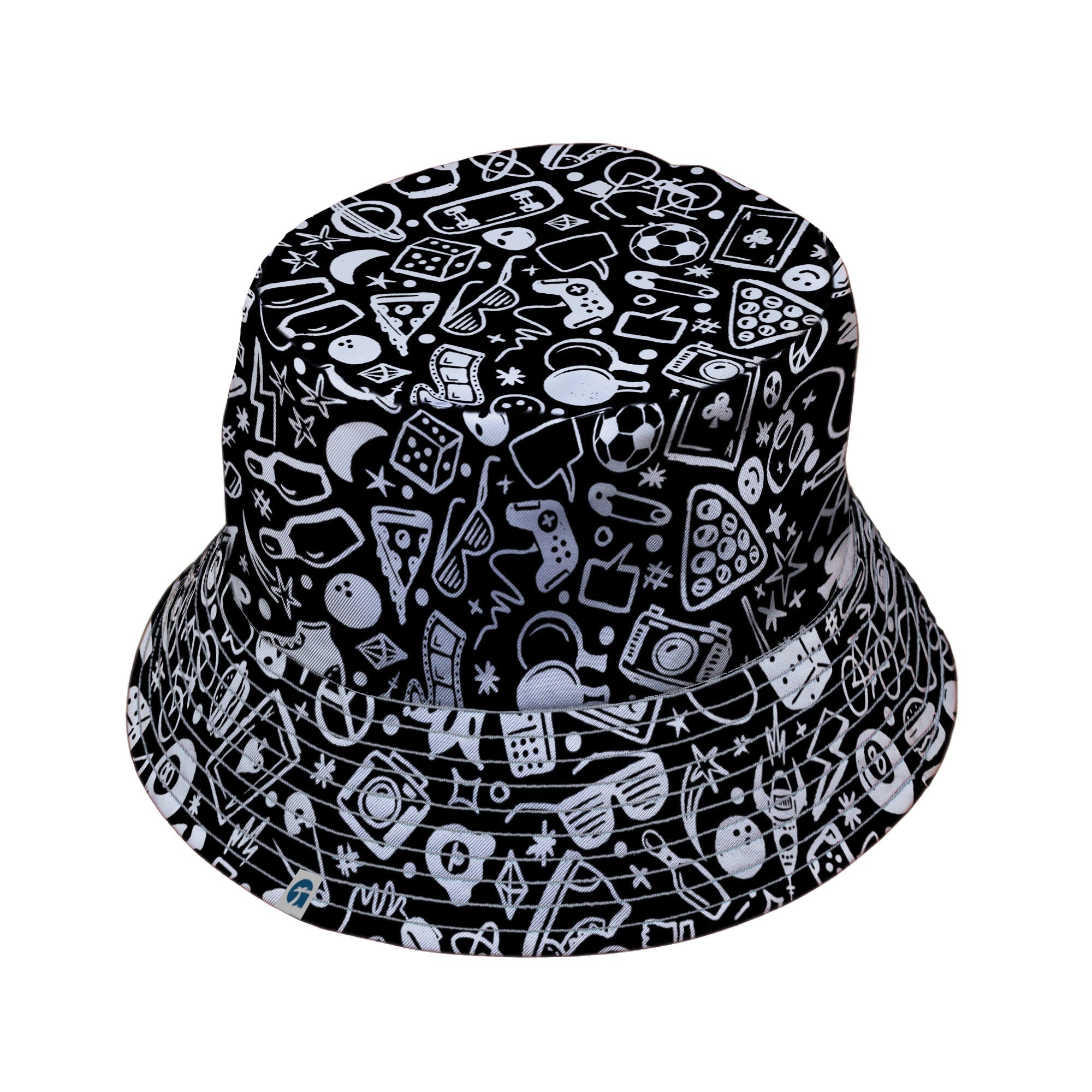 Nerdy Doodles Black Bucket Hat Geek Nerd board game print Design by Zirkus Design dnd & rpg print