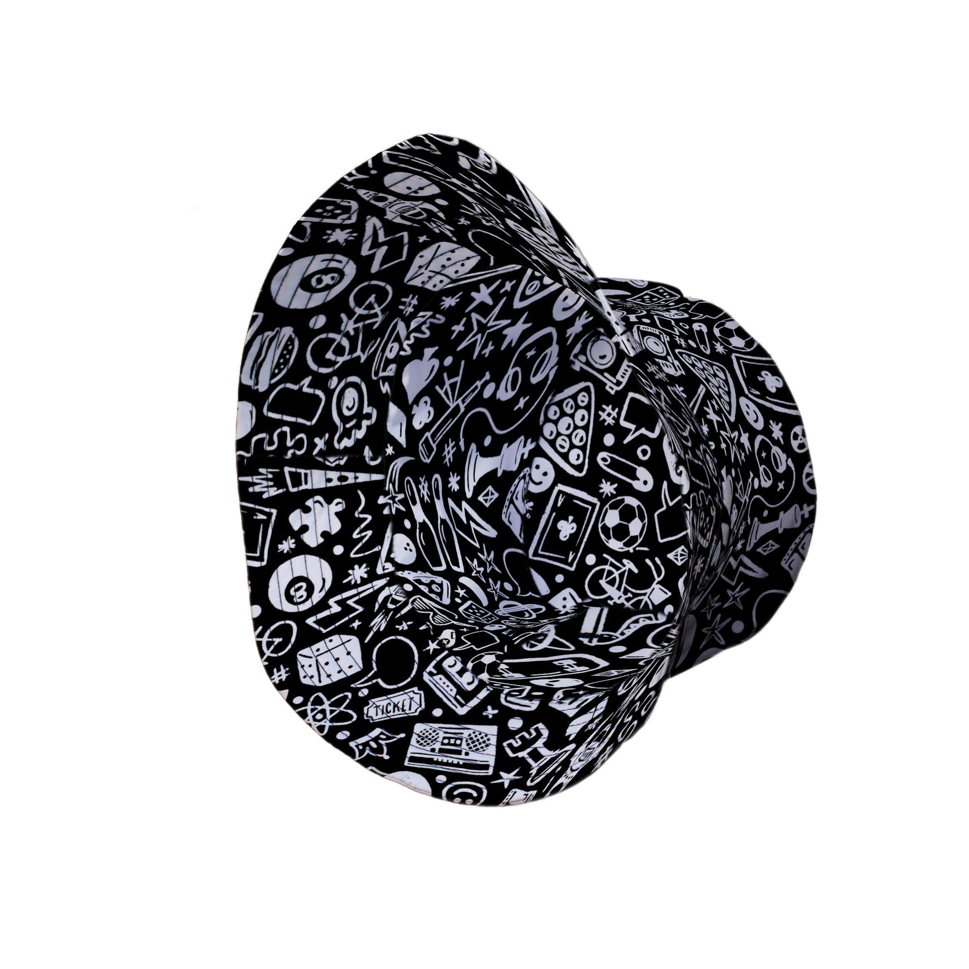 Nerdy Doodles Black Bucket Hat Geek Nerd board game print Design by Zirkus Design dnd & rpg print