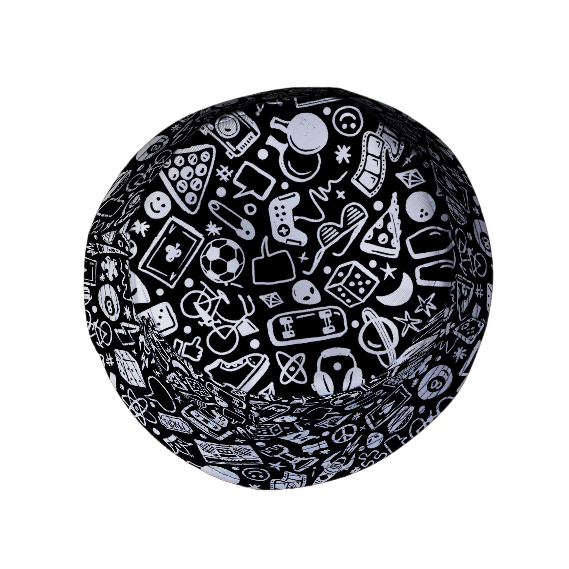 Nerdy Doodles Black Bucket Hat Geek Nerd board game print Design by Zirkus Design dnd & rpg print