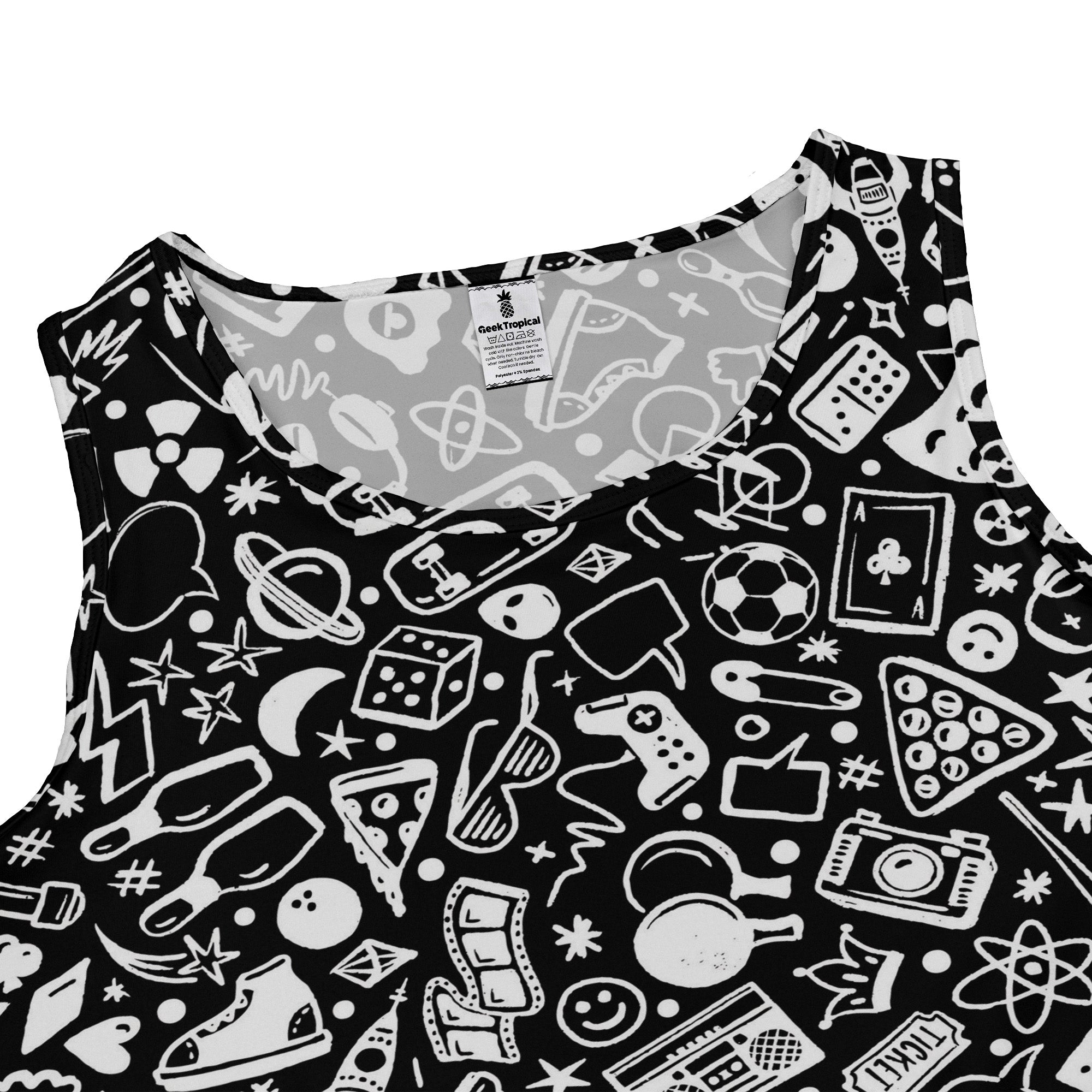 Nerdy Doodles Black Dress Geek Nerd board game print Design by Zirkus Design dnd & rpg print