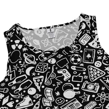 Nerdy Doodles Black Dress Geek Nerd board game print Design by Zirkus Design dnd & rpg print