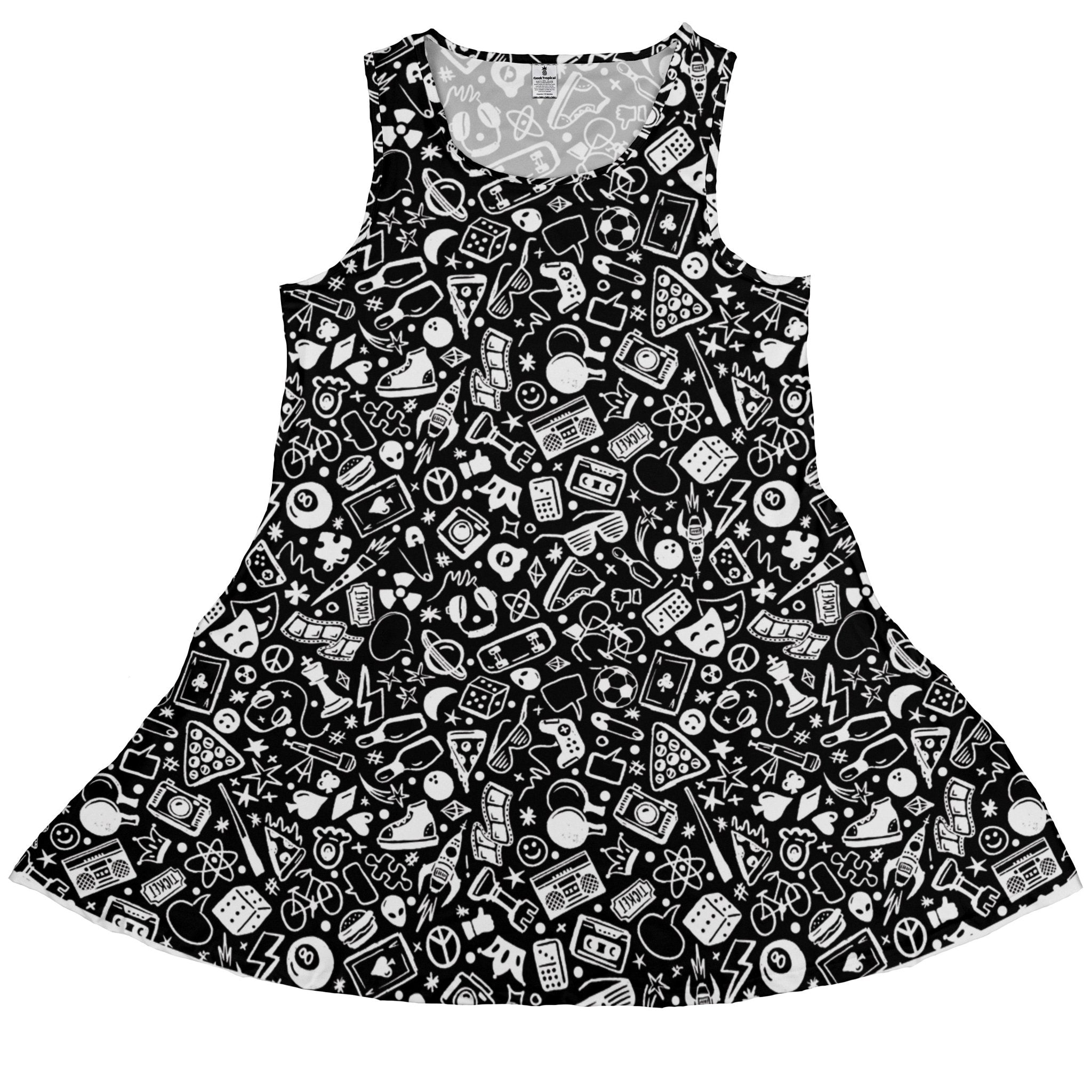 Nerdy Doodles Black Dress Geek Nerd board game print Design by Zirkus Design dnd & rpg print