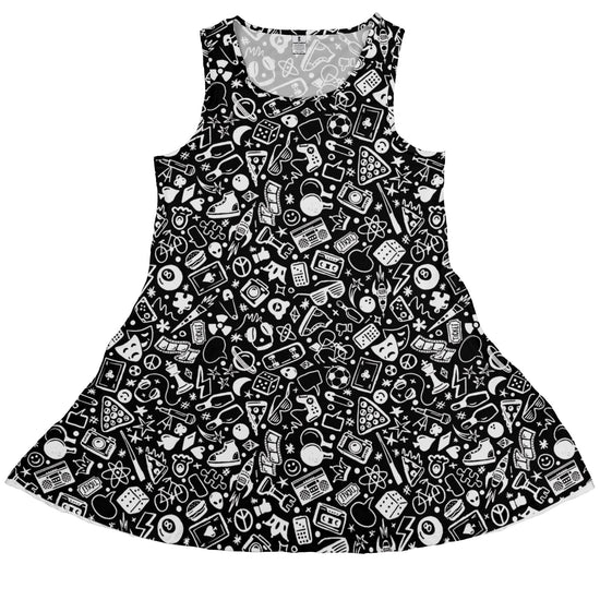 Nerdy Doodles Black Dress Geek Nerd board game print Design by Zirkus Design dnd & rpg print