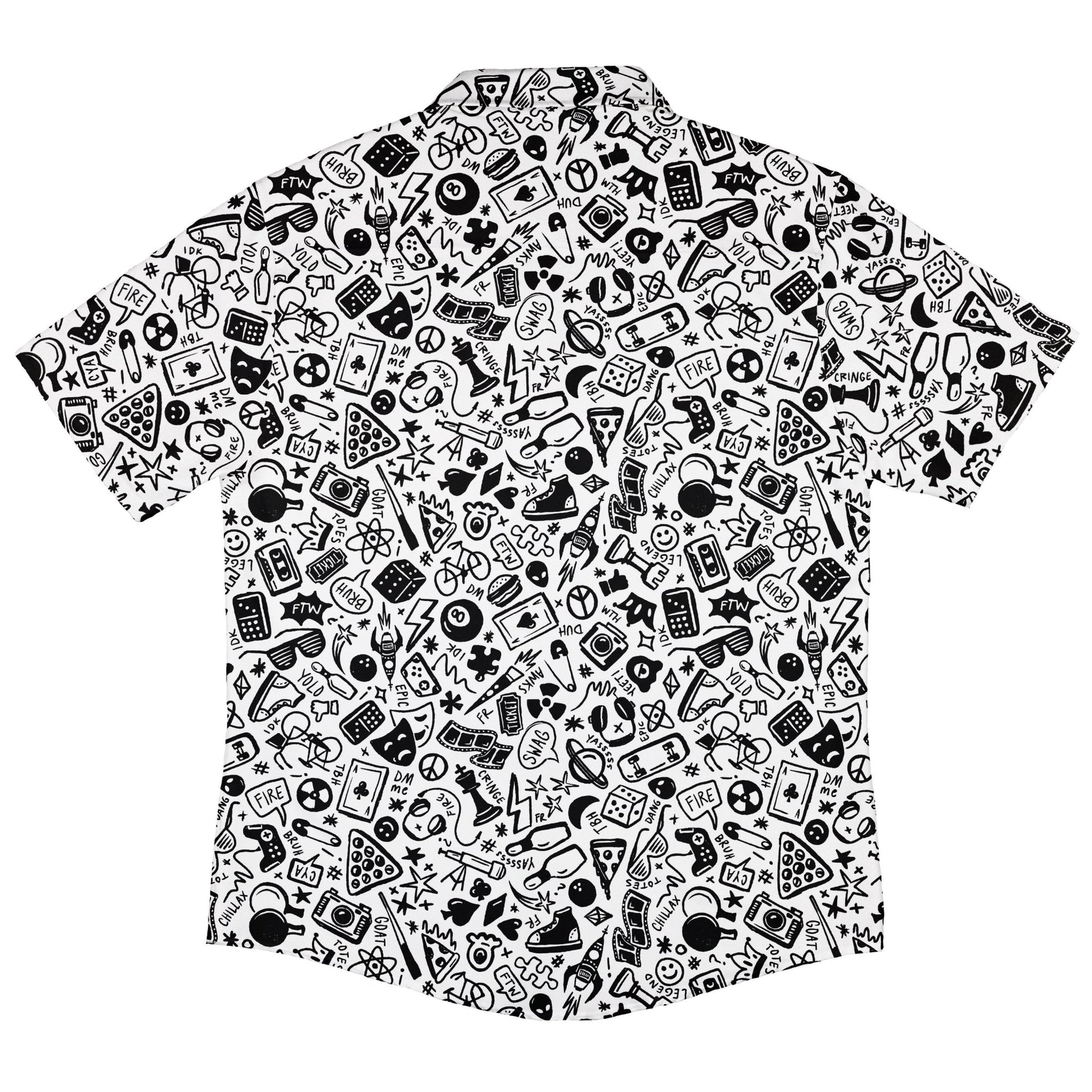 Nerdy Doodles Swag Button Up Shirt Geek Nerd adult sizing board game print Design by Zirkus Design