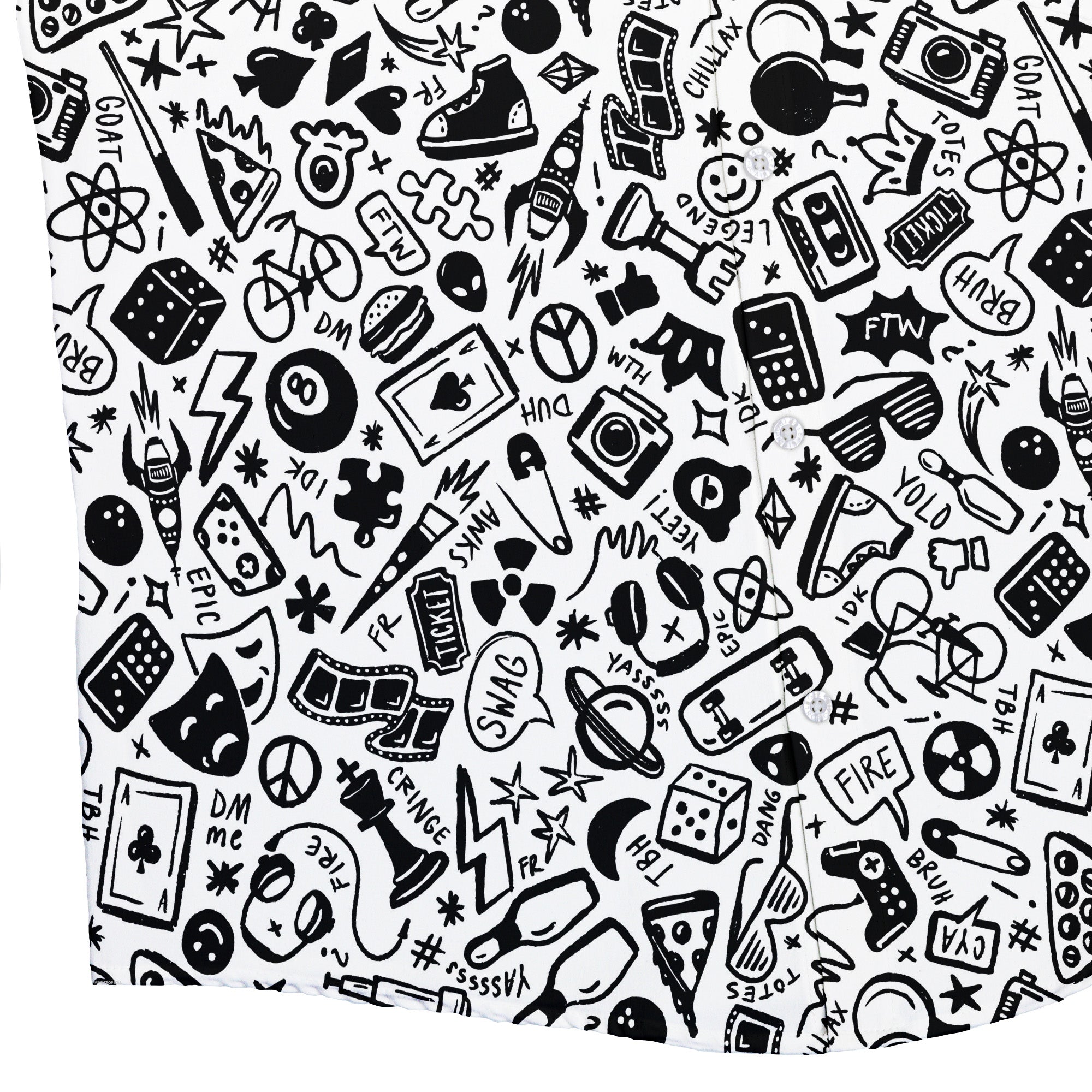 Nerdy Doodles Swag Button Up Shirt Geek Nerd adult sizing board game print Design by Zirkus Design