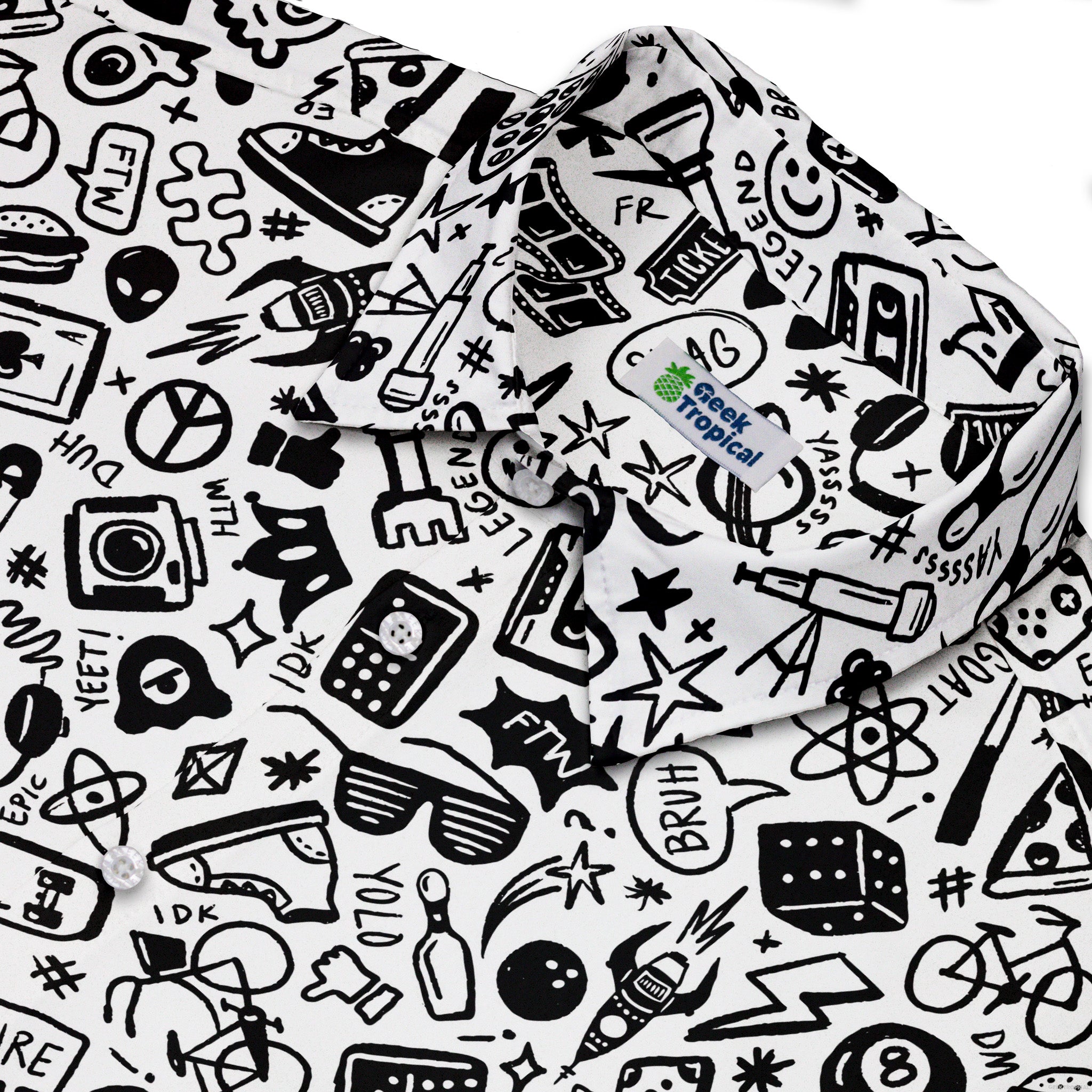 Nerdy Doodles Swag Button Up Shirt Geek Nerd adult sizing board game print Design by Zirkus Design