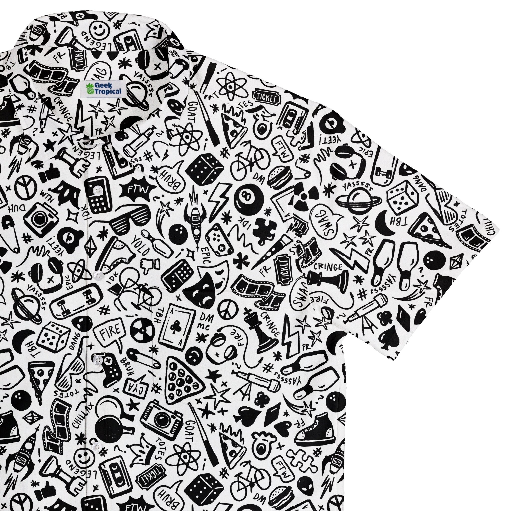 Nerdy Doodles Swag Button Up Shirt Geek Nerd adult sizing board game print Design by Zirkus Design