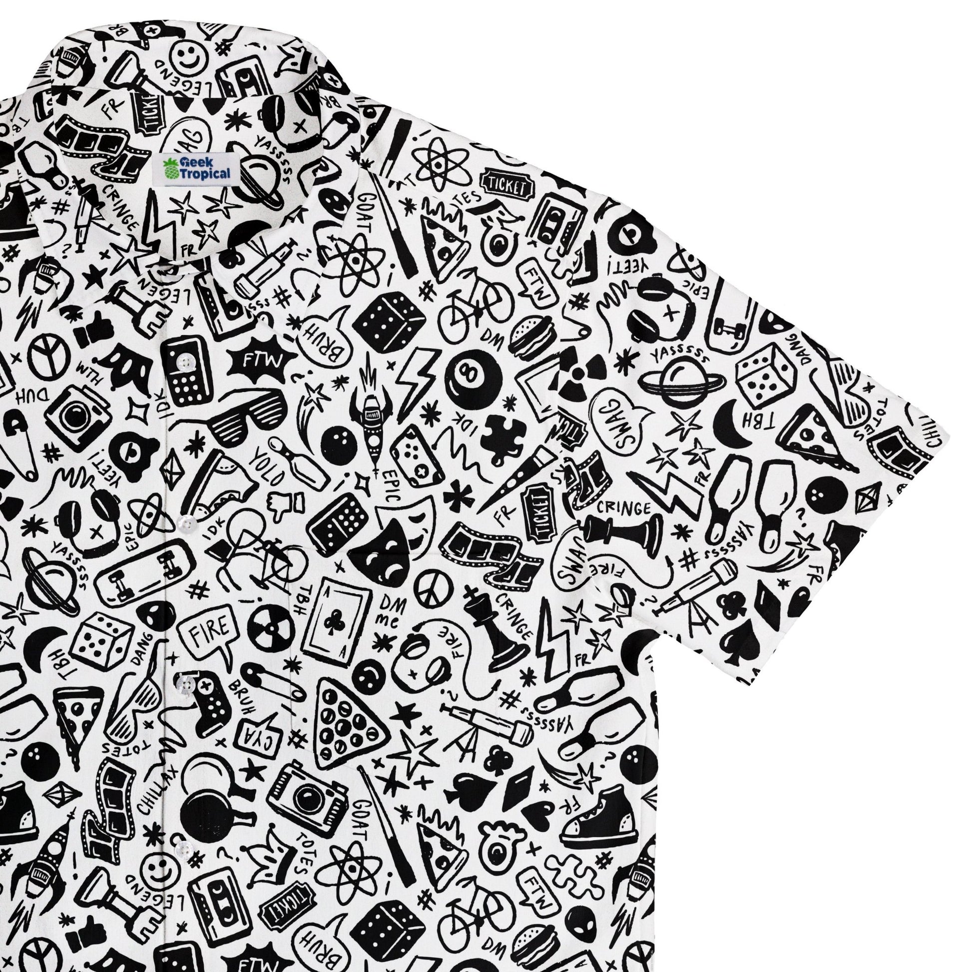 Nerdy Doodles Swag Button Up Shirt Geek Nerd adult sizing board game print Design by Zirkus Design