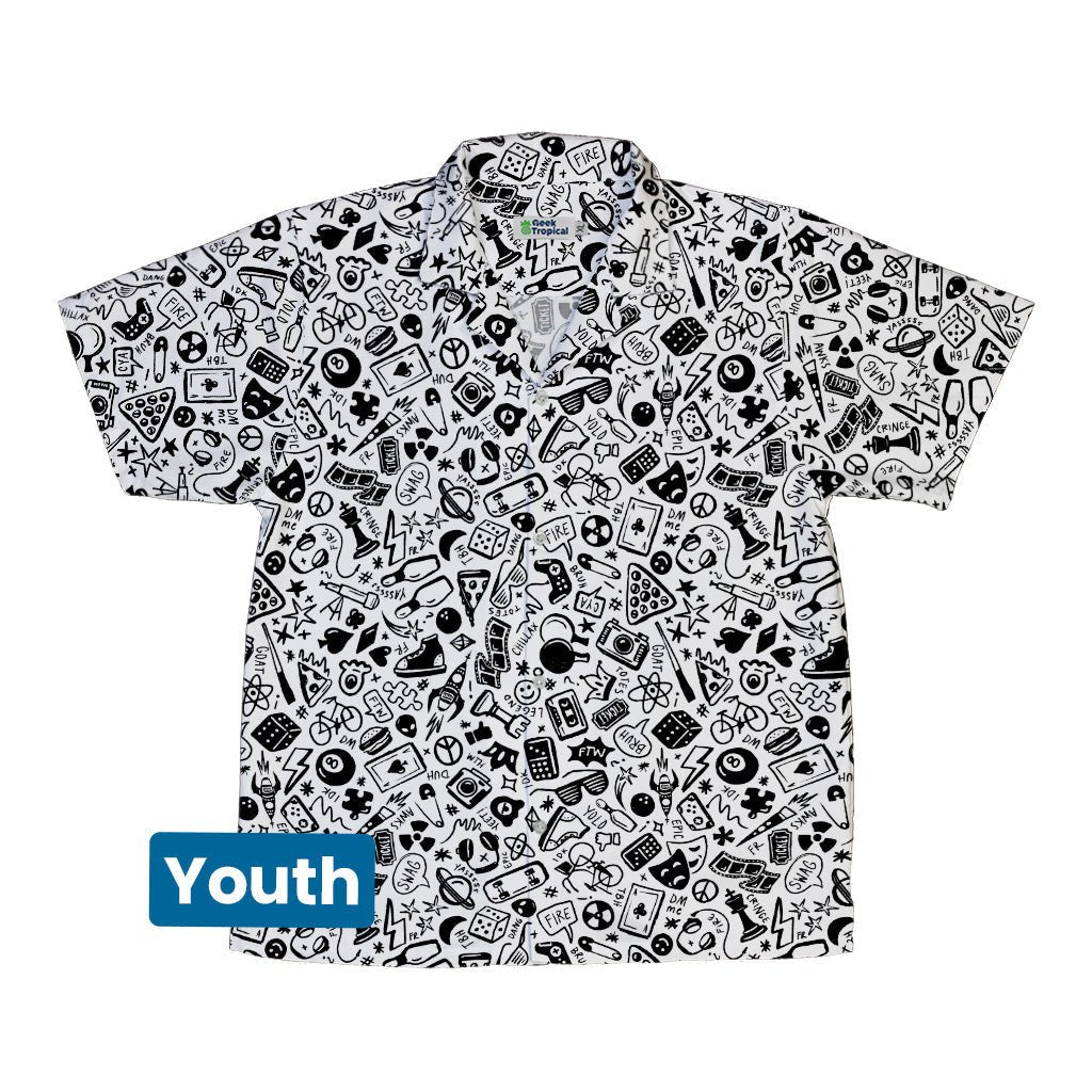 Nerdy Doodles Swag Youth Hawaiian Shirt Geek Nerd board game print Design by Zirkus Design dnd & rpg print