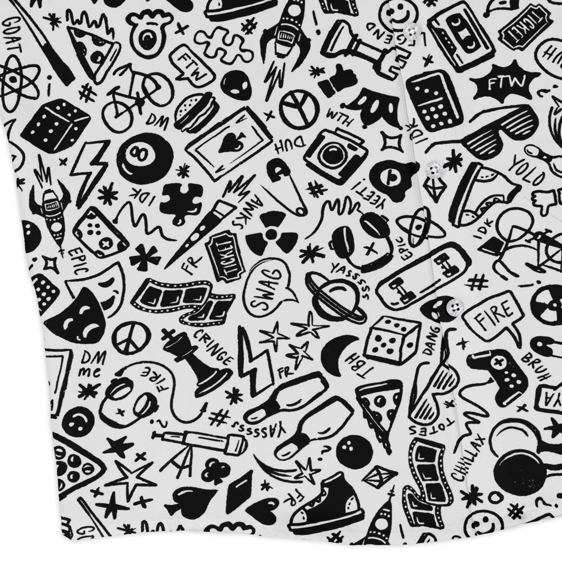 Nerdy Doodles Swag Long Sleeve Button Up Shirt Geek Nerd adult sizing board game print Design by Zirkus Design