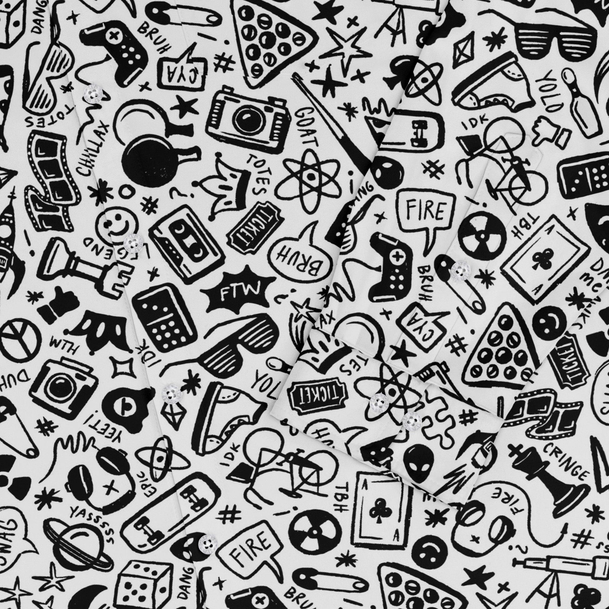 Nerdy Doodles Swag Long Sleeve Button Up Shirt Geek Nerd adult sizing board game print Design by Zirkus Design