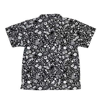 Nerdy Doodles Black Youth Hawaiian Shirt Geek Nerd board game print Design by Zirkus Design dnd & rpg print