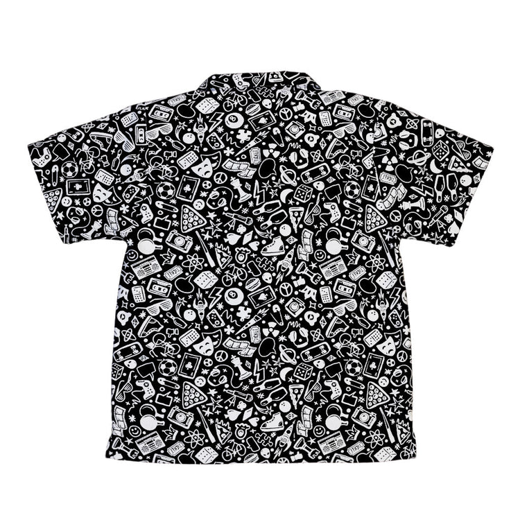 Nerdy Doodles Black Youth Hawaiian Shirt Geek Nerd board game print Design by Zirkus Design dnd & rpg print