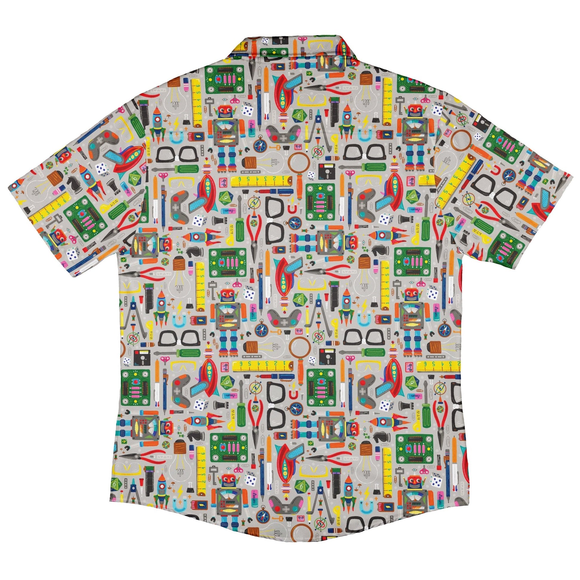 Nerdy Toys Button Up Shirt Geek Nerd adult sizing board game print Design by Zirkus Design