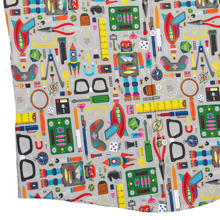 Nerdy Toys Button Up Shirt Geek Nerd adult sizing board game print Design by Zirkus Design
