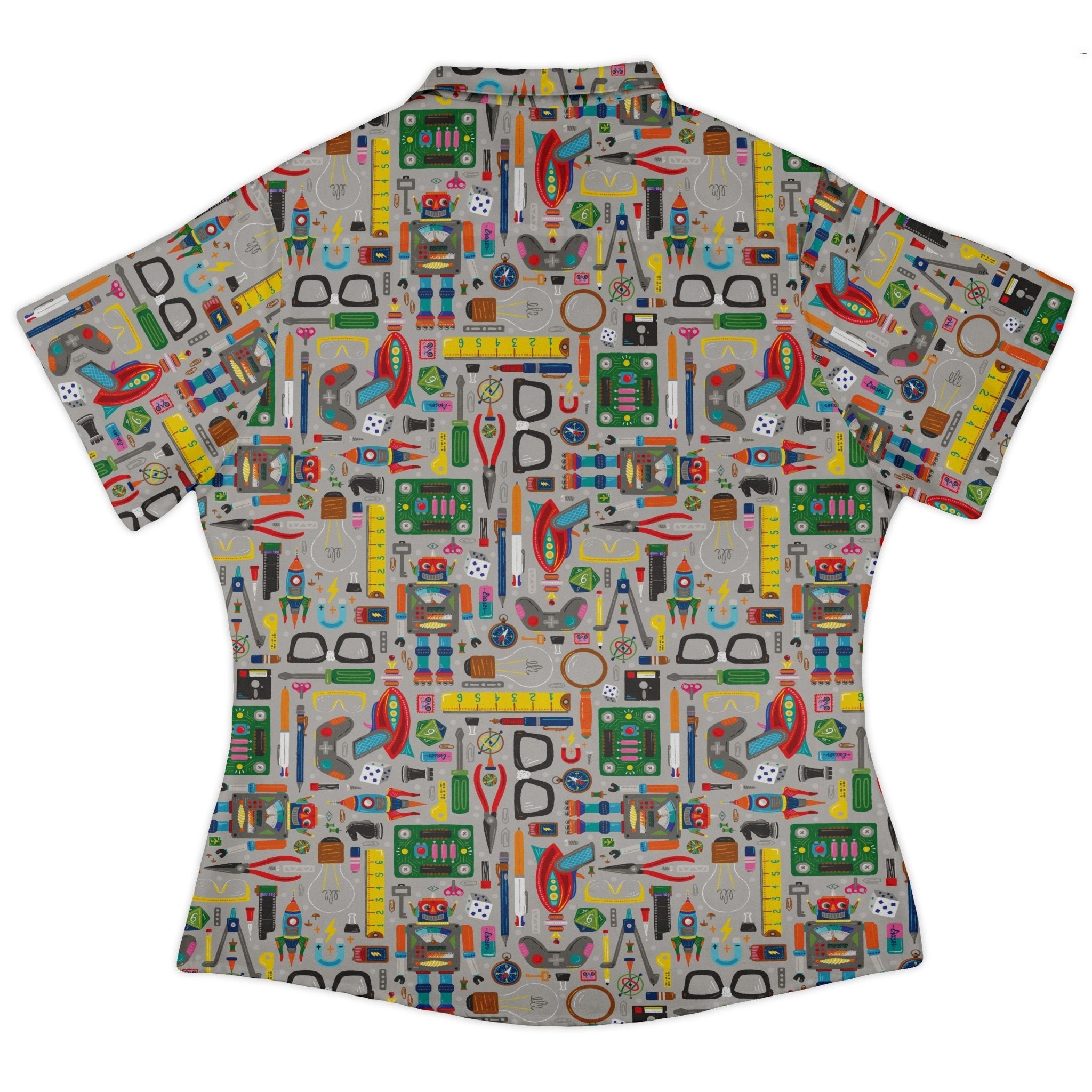 Nerdy Toys Curvy Button Up Shirt Geek Nerd board game print Design by Zirkus Design dnd & rpg print