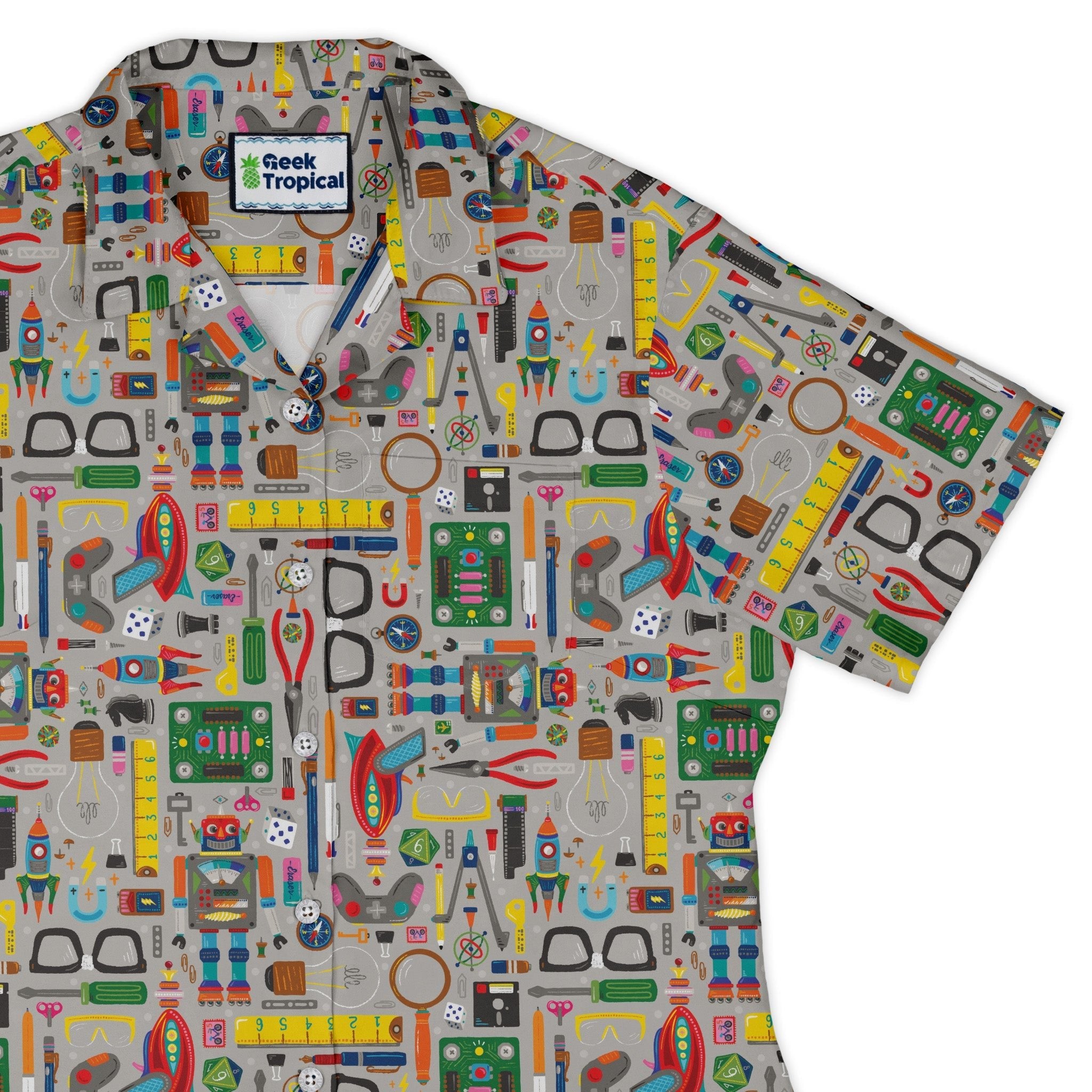 Nerdy Toys Curvy Button Up Shirt Geek Nerd board game print Design by Zirkus Design dnd & rpg print