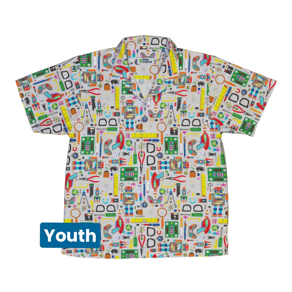 Nerdy Toys Youth Hawaiian Shirt Geek Nerd board game print Design by Zirkus Design dnd & rpg print
