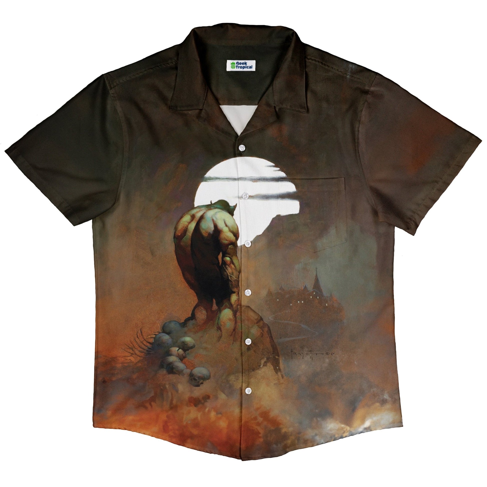 Nightstalker Button Up Shirt - adult sizing - Design by Frank Frazetta - Fantasy Prints