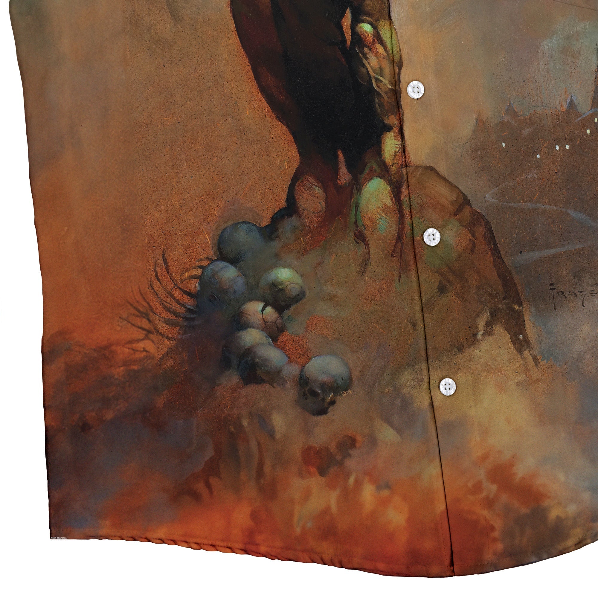 Nightstalker Button Up Shirt - adult sizing - Design by Frank Frazetta - Fantasy Prints