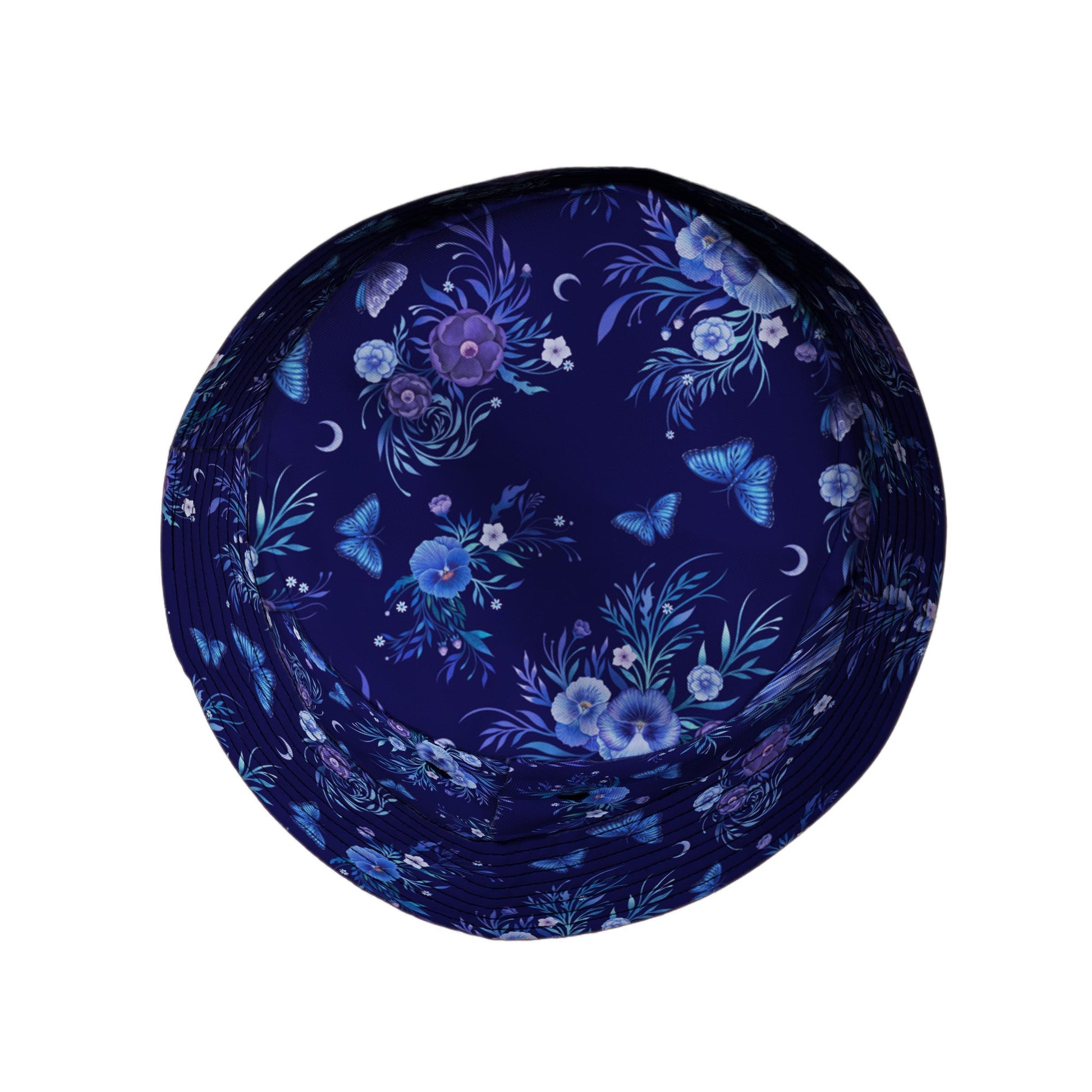 Nocturne Blue Blooms Bucket Hat Top View