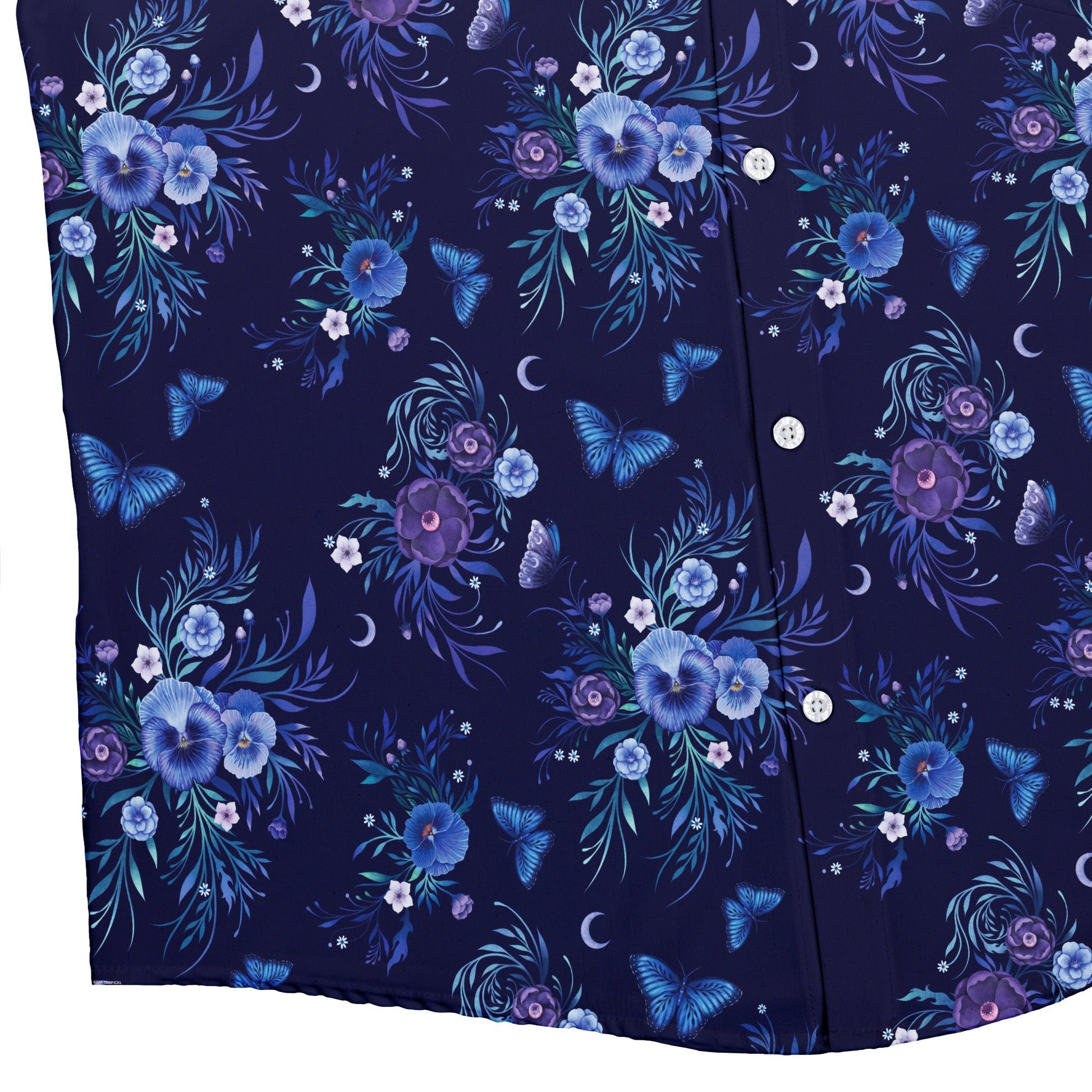 Nocturne Blue Blooms Button Up Shirt Bottom Corner