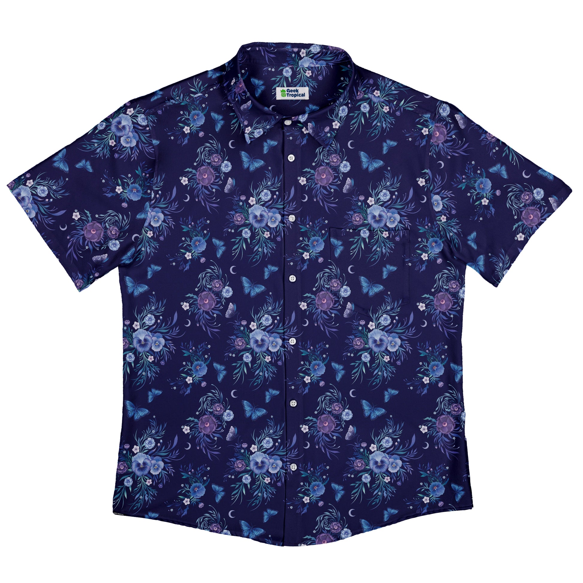 Nocturne Blue Blooms Button Up Shirt Flat Front