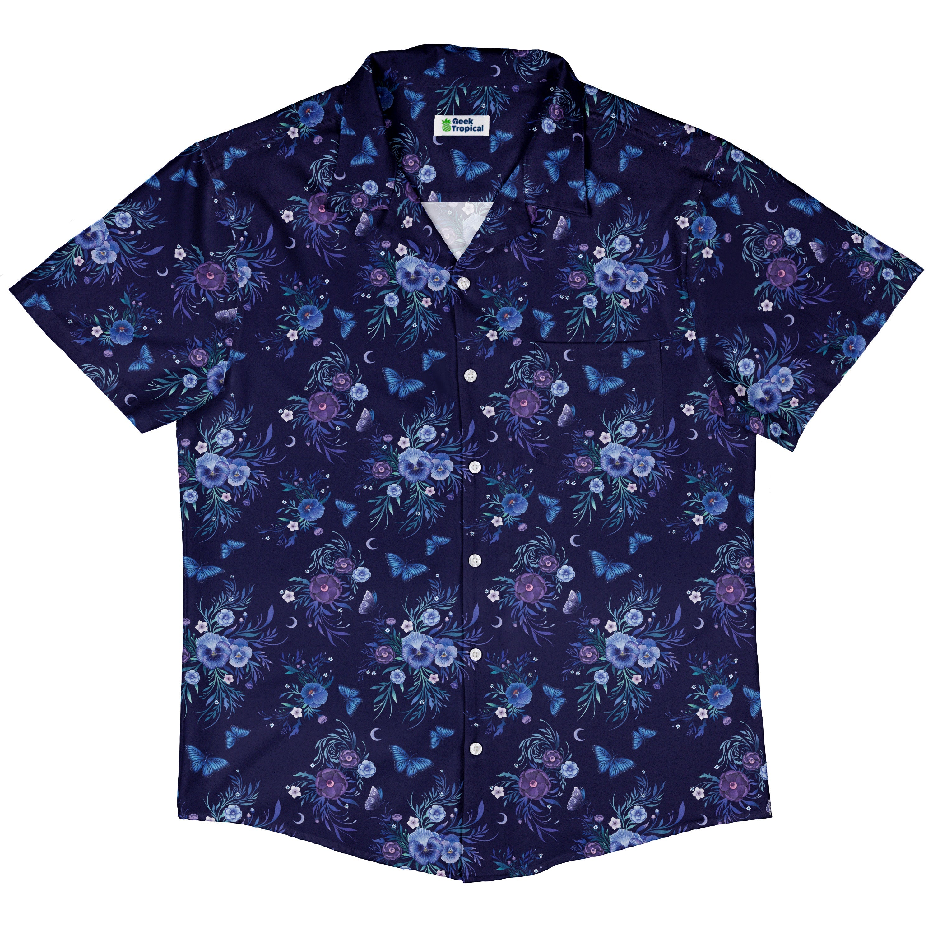 Nocturne Blue Blooms Button Up Shirt Hawaiian Front