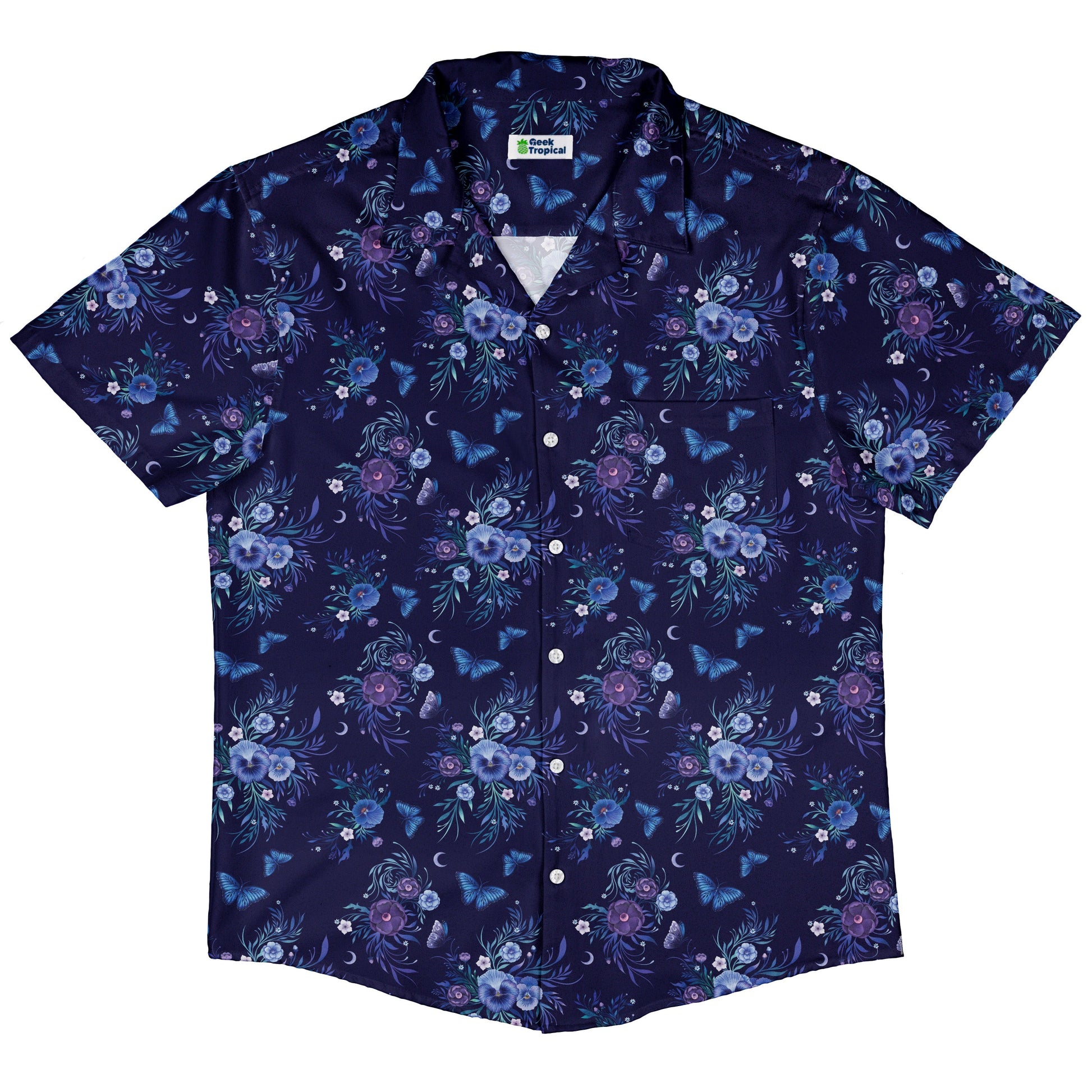 Nocturne Blue Blooms Button Up Shirt Hawaiian Front