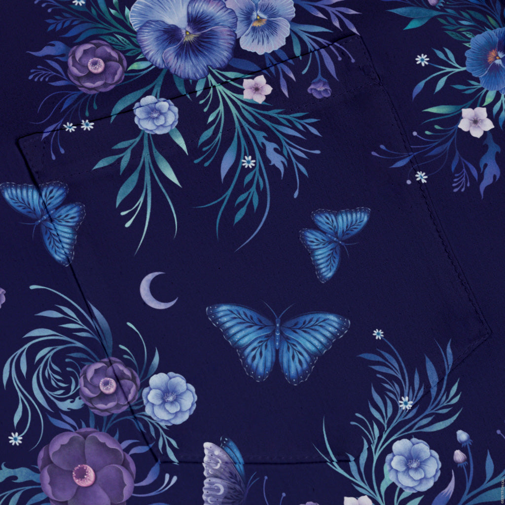 Nocturne Blue Blooms Button Up Shirt Pocket