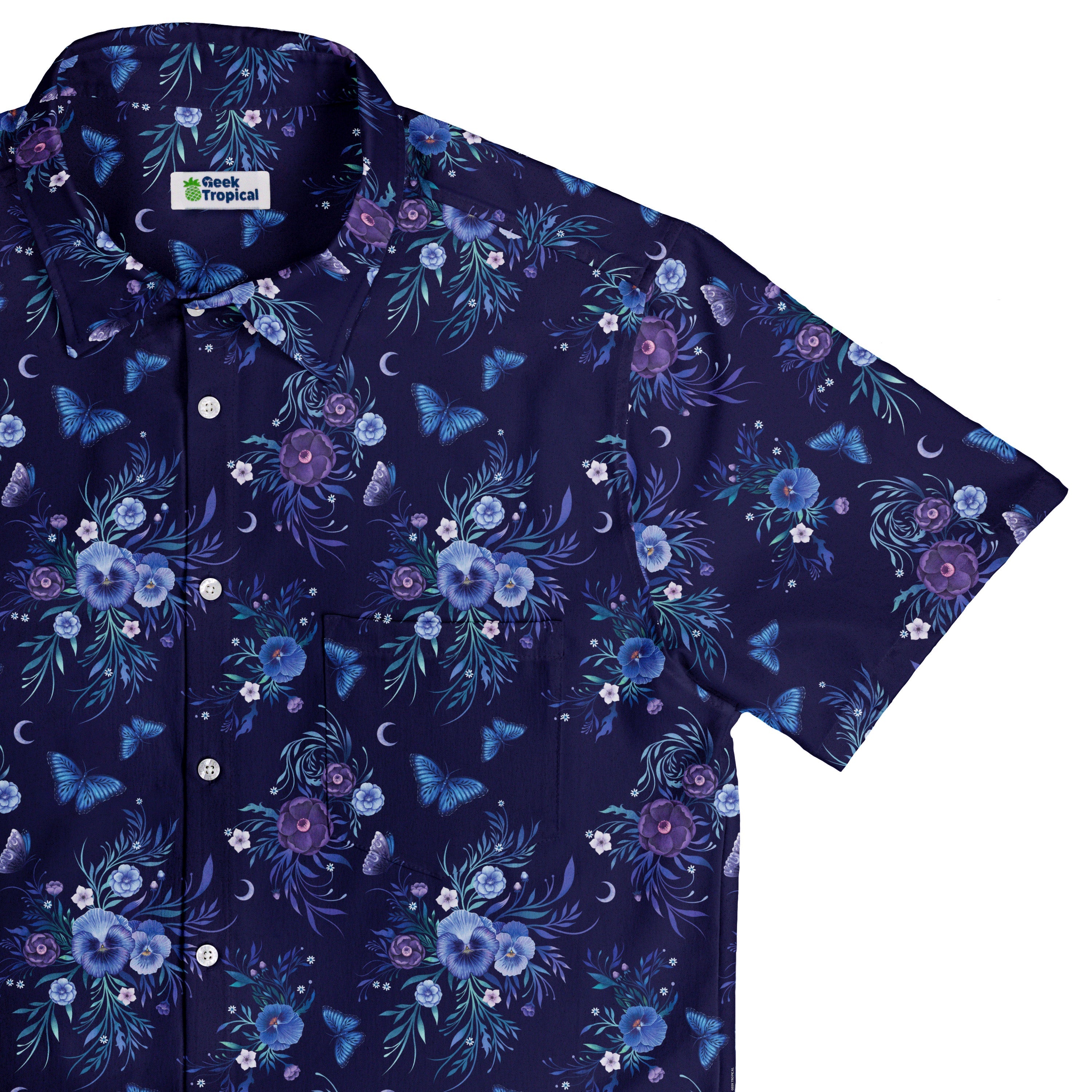 Nocturne Blue Blooms Button Up Shirt Top Corner