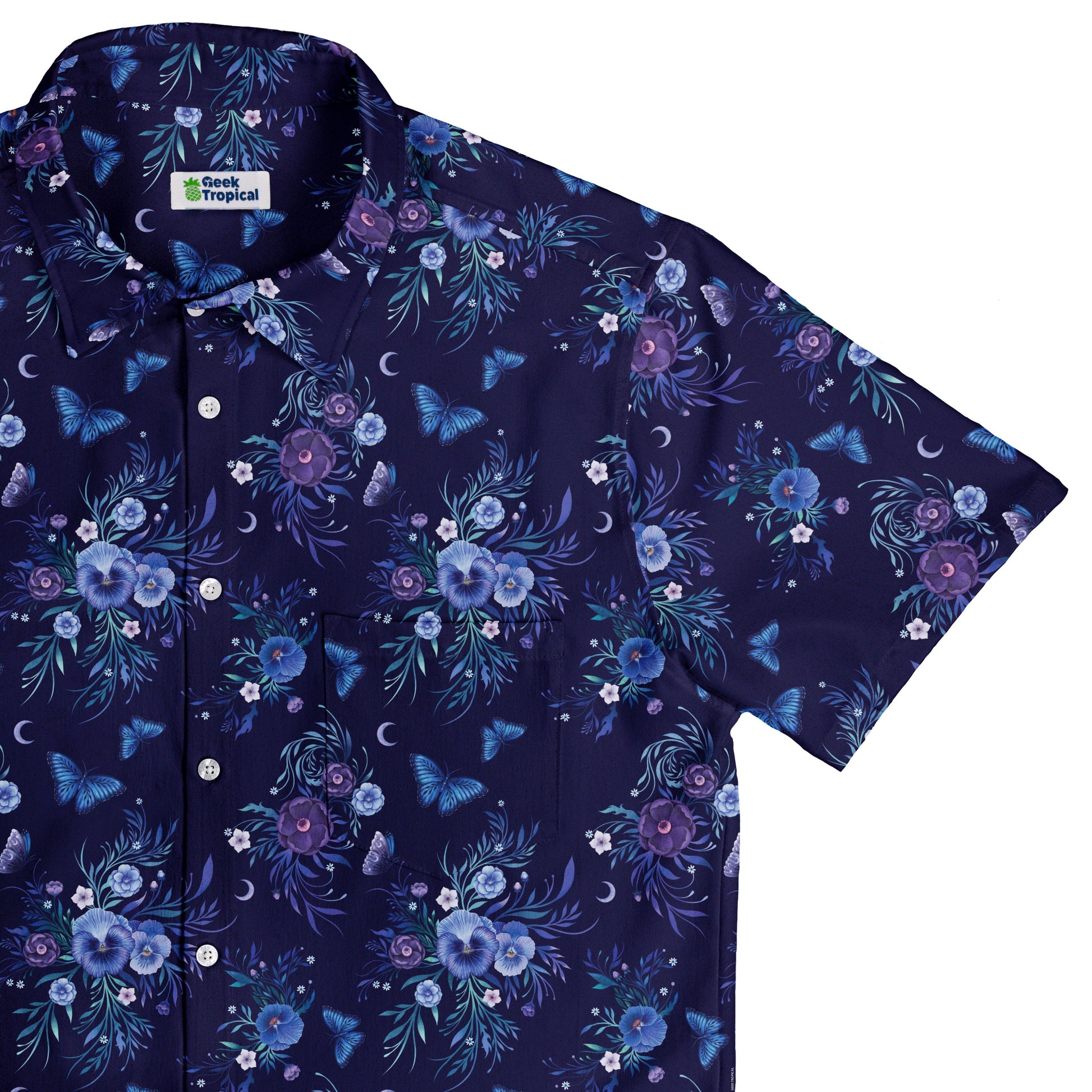Nocturne Blue Blooms Button Up Shirt Top Corner