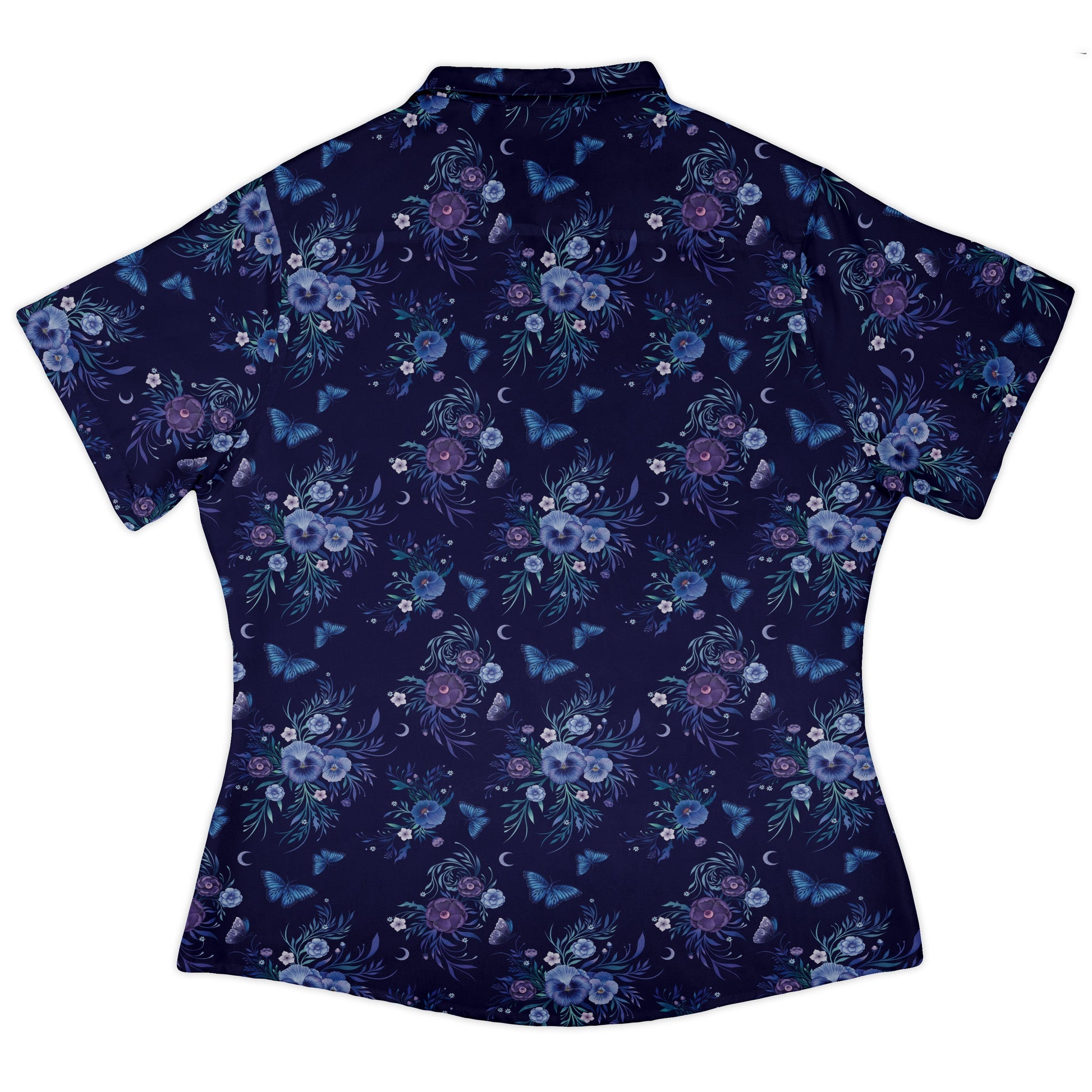Nocturne Blue Blooms Curvy Button Up Shirt womens back