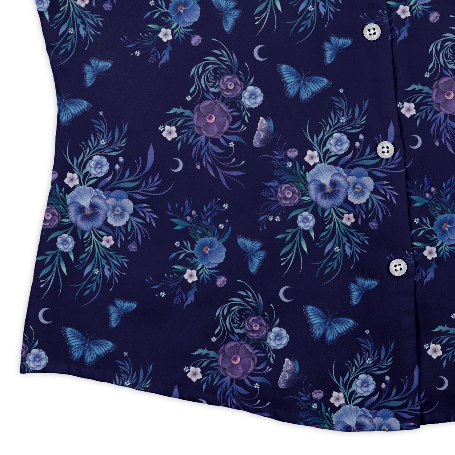 Nocturne Blue Blooms Curvy Button Up Shirt womens corner
