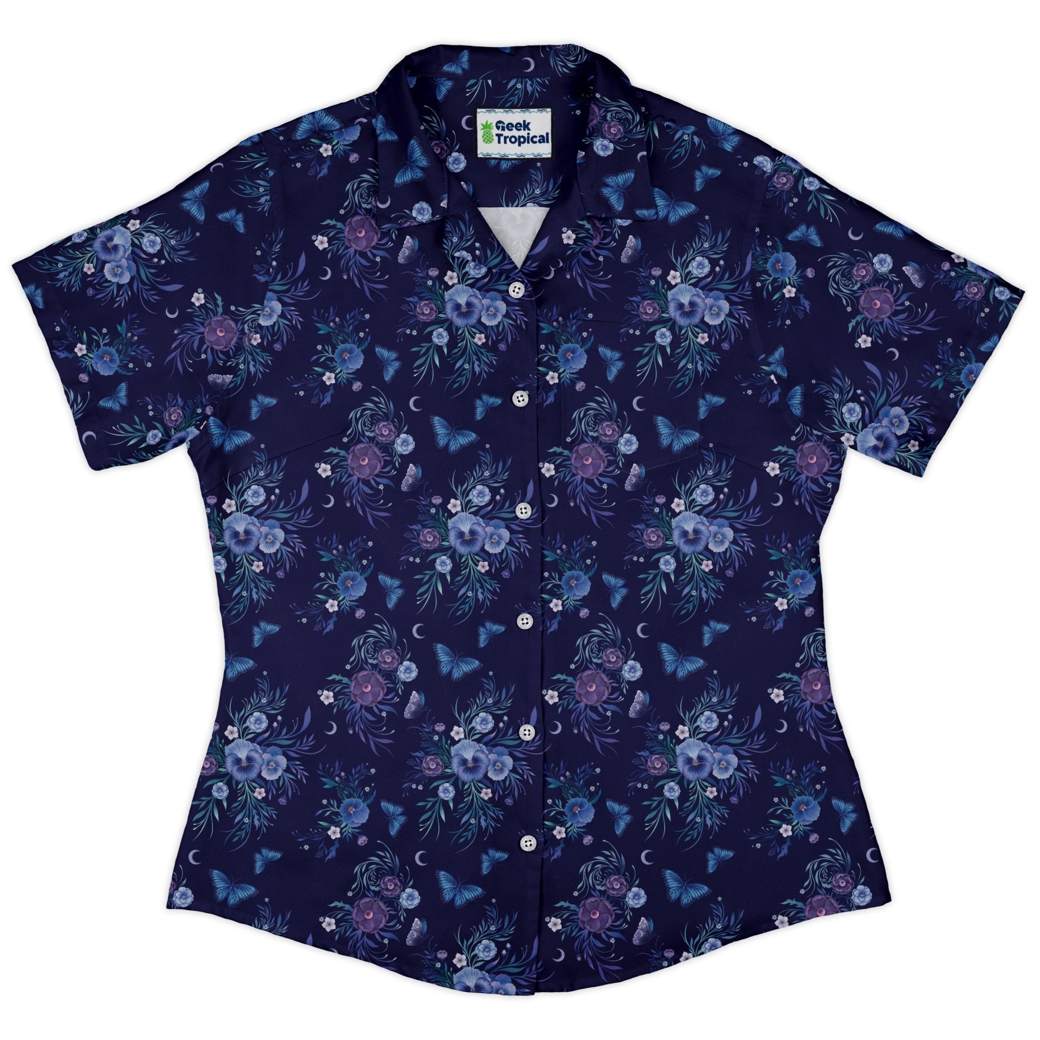Nocturne Blue Blooms Curvy Button Up Shirt 2