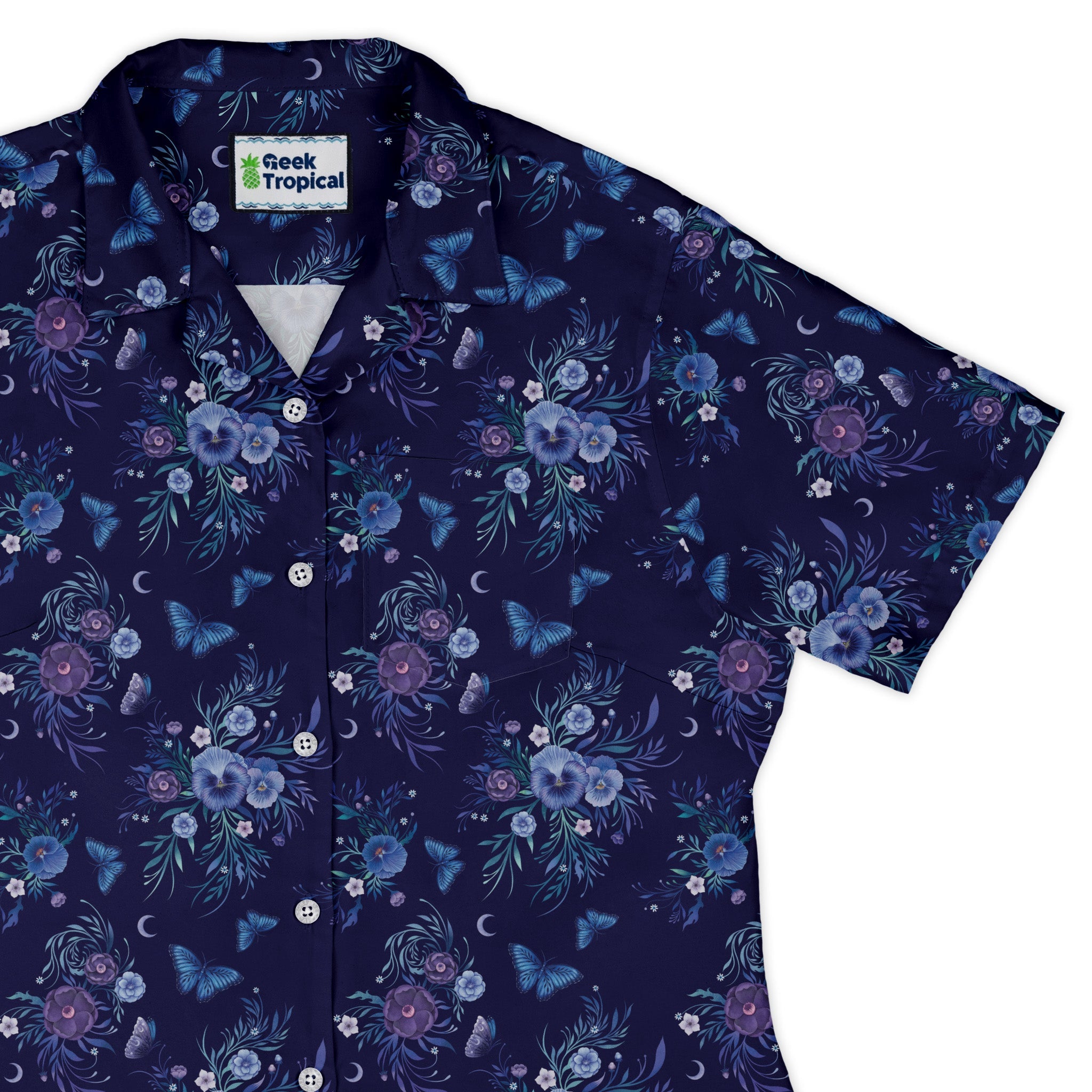 Nocturne Blue Blooms Curvy Button Up Shirt womens top right