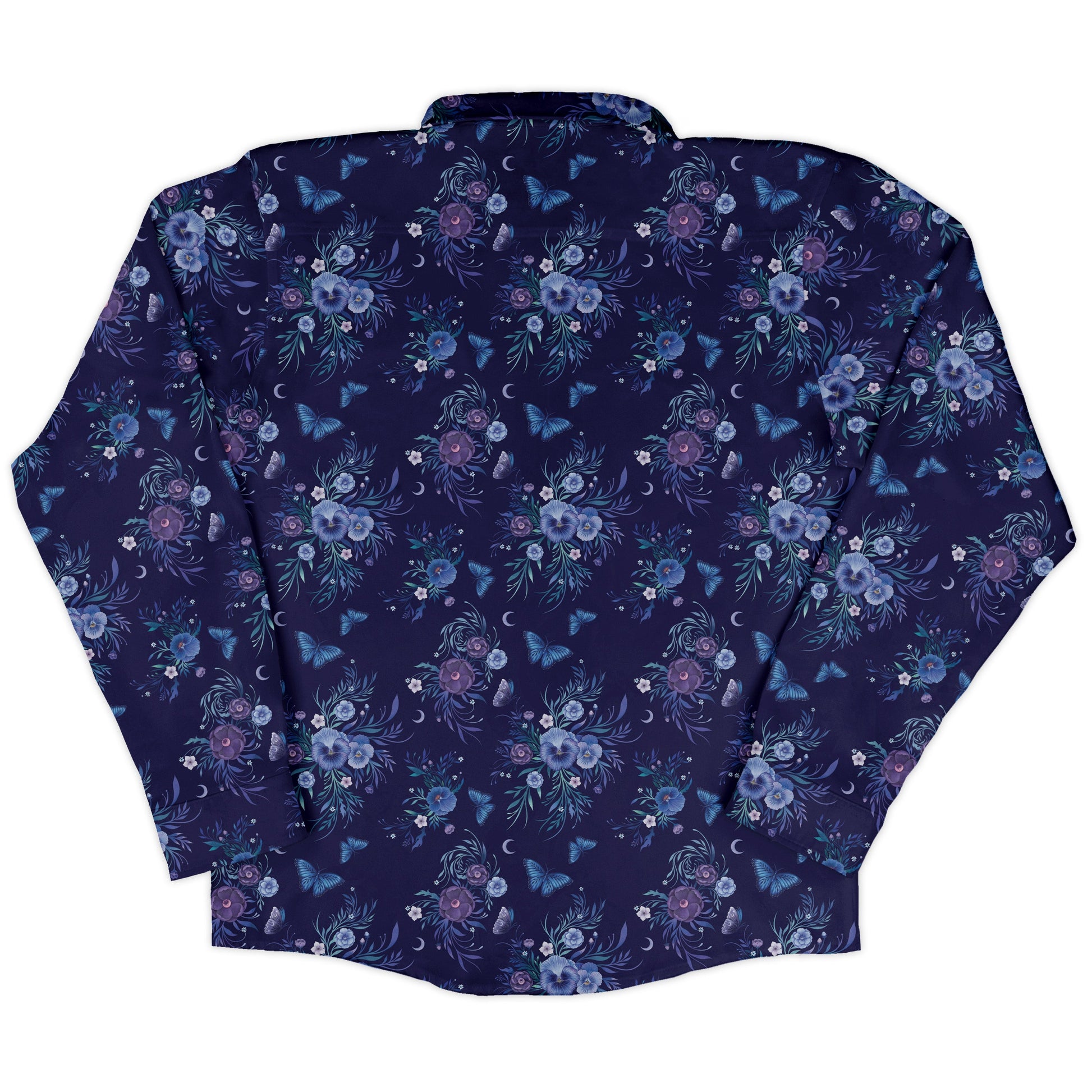 Nocturne Blue Blooms Long Sleeve Button Up Shirt back