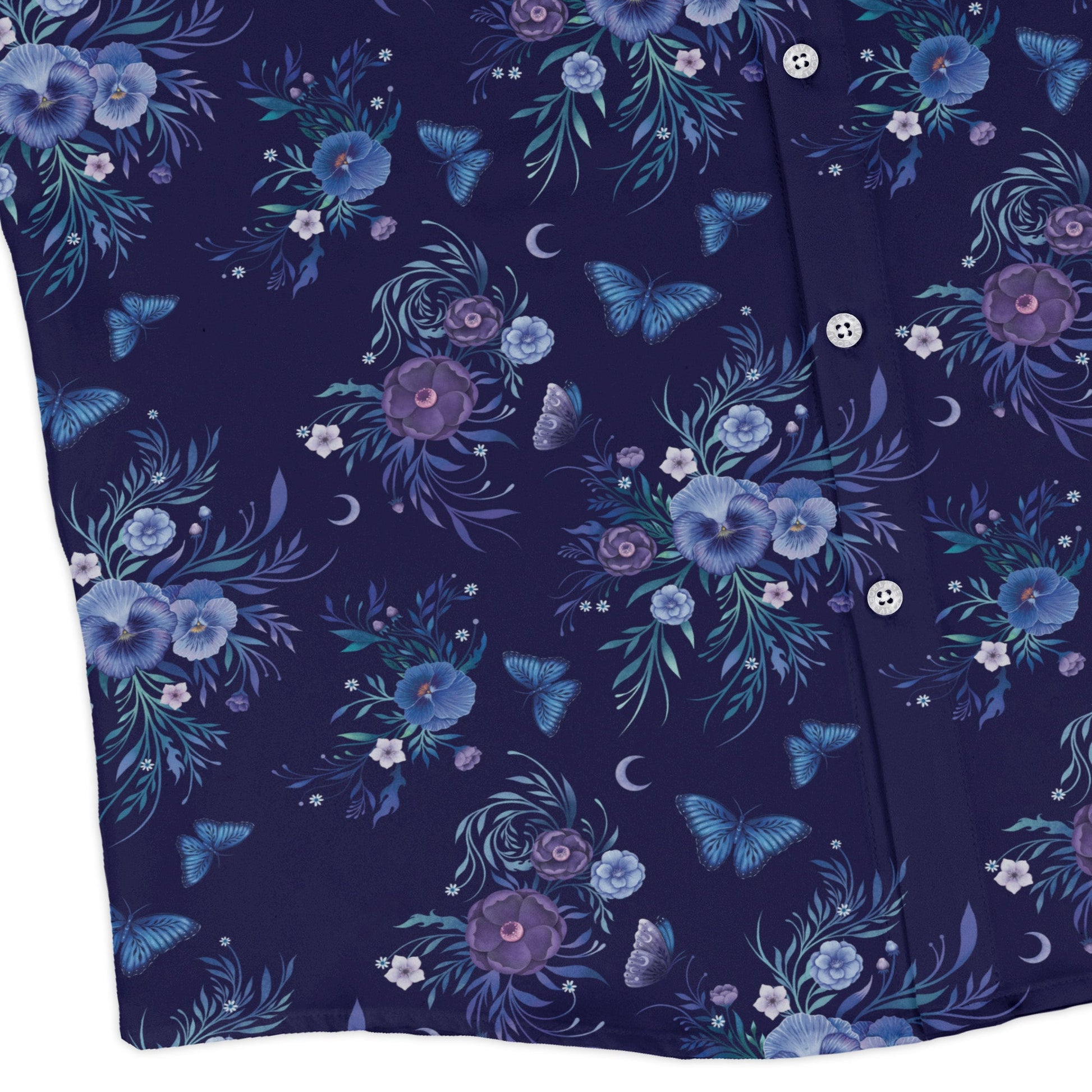 Nocturne Blue Blooms Long Sleeve Button Up Shirt corner
