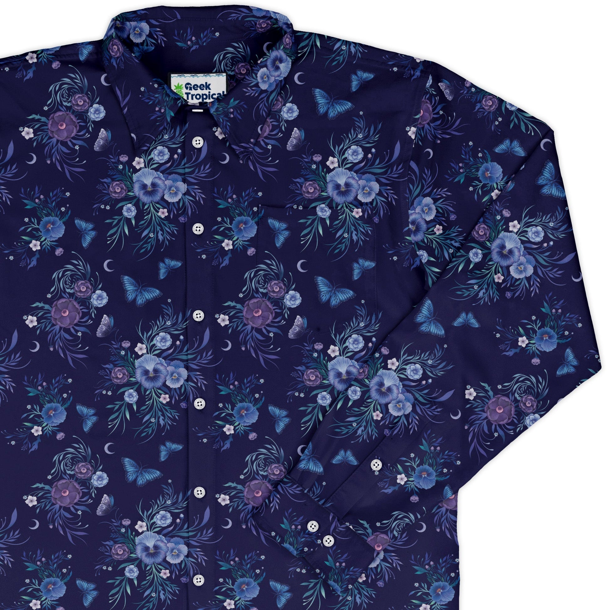 Nocturne Blue Blooms Long Sleeve Button Up Shirt cover
